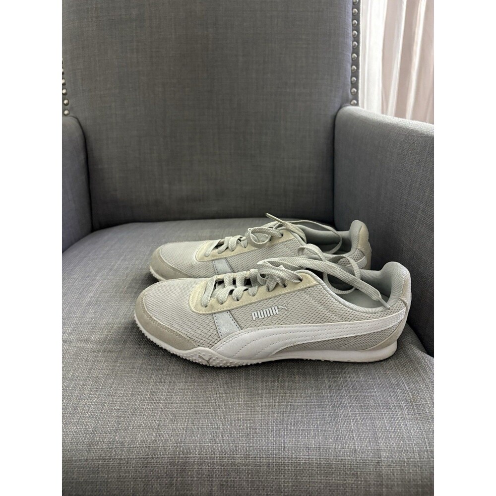 PUMA Women Gray White Lace Up Low Top Athletic Sneakers Solid Casual Style